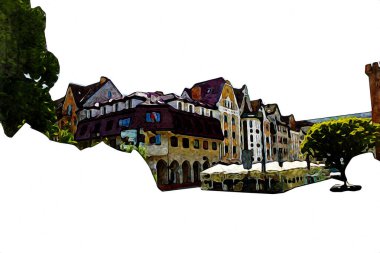 Kolobrzeg eski şehir, belediye binası, poland resim çizimi