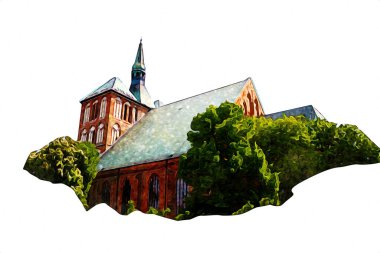 Kolobrzeg eski şehir, belediye binası, poland resim çizimi