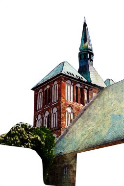 Kolobrzeg eski şehir, belediye binası, poland resim çizimi