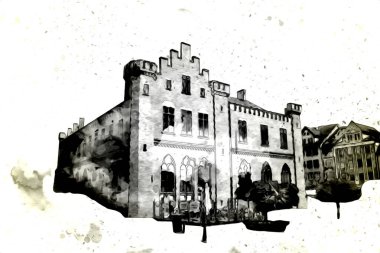 Kolobrzeg eski şehir, belediye binası, poland resim çizimi