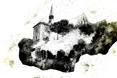 Kolobrzeg eski şehir, belediye binası, poland resim çizimi