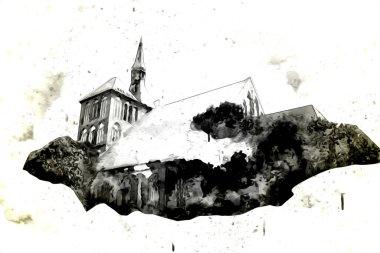 Kolobrzeg eski şehir, belediye binası, poland resim çizimi