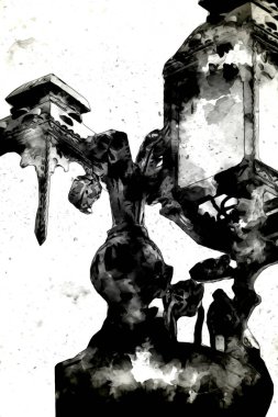 Antika sokak feneri el yapımı sanat eskileri çiziyor.