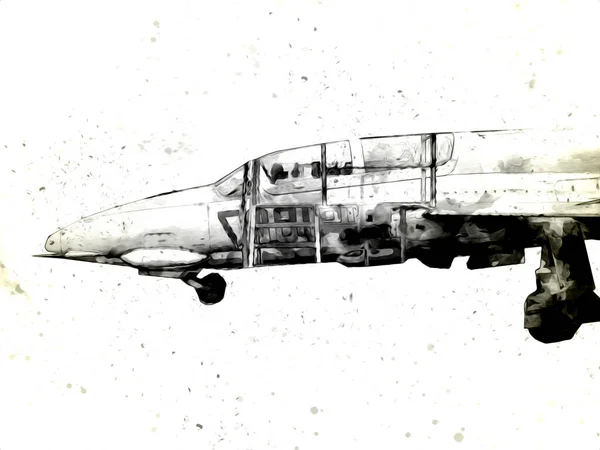 Americano Jet Fighter Aereo Disegno Illustrazione Arte Vintage — Foto Stock