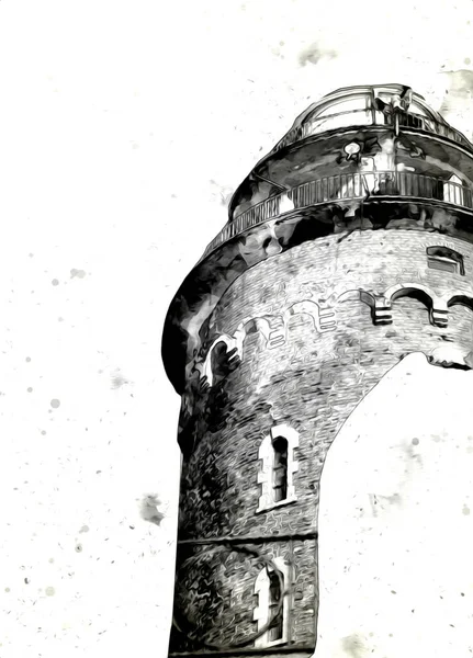 El çizimi suluboya deniz feneri illüstrasyon sanat klasiği çizimi