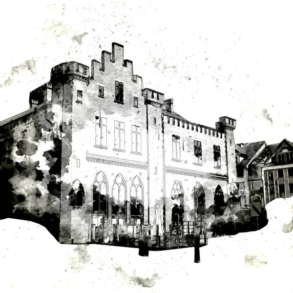 Kolobrzeg Vieille Ville Mairie Pologne Illustration Dessin Croquis — Photo