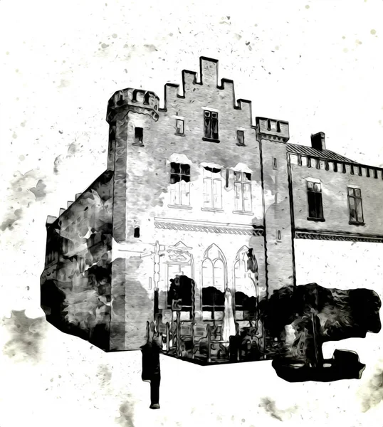 コロブレッグ旧市街市庁舎ポーランド美術図のスケッチ — ストック写真