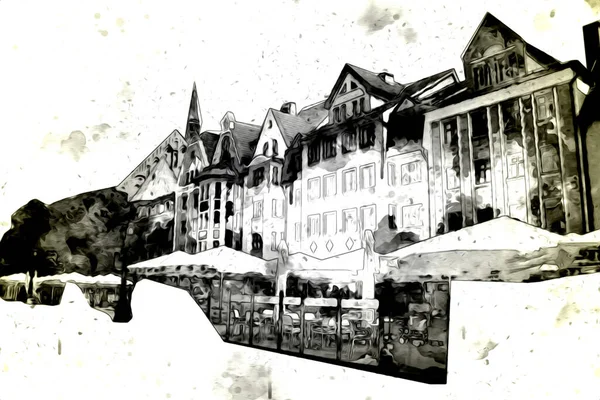Kolobrzeg Old City Town Hall Poland Art Illustration Drawing Sketch — Stock Photo, Image