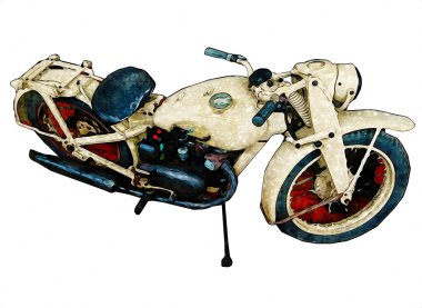 İkinci Dünya Savaşı 'ndan beri izole edilmiş beyaz bir geçmişi olan eski bir askeri motosiklet.