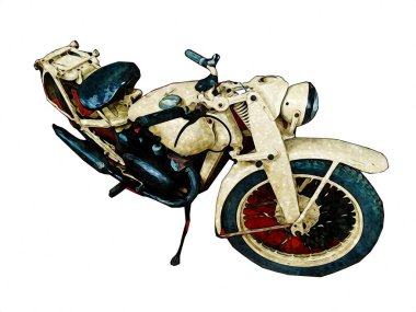 İkinci Dünya Savaşı 'ndan beri izole edilmiş beyaz bir geçmişi olan eski bir askeri motosiklet.