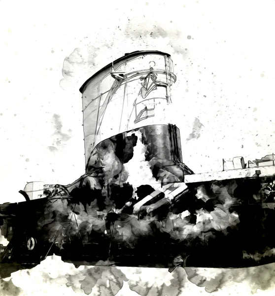 Slagschip Zee Illustratie Antieke Vintage Kunst Tekening — Stockfoto