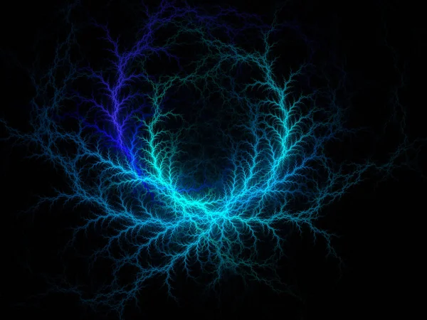 Blue Lightning Model Abstract Fractal Design Isolated Black Background — Stock Photo, Image