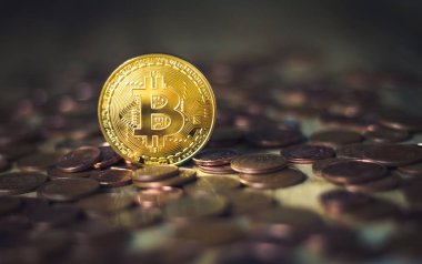 Bitcoin oturum siyah ve beyaz arka plan ve taşınabilir arka plan ile ahşap taban
