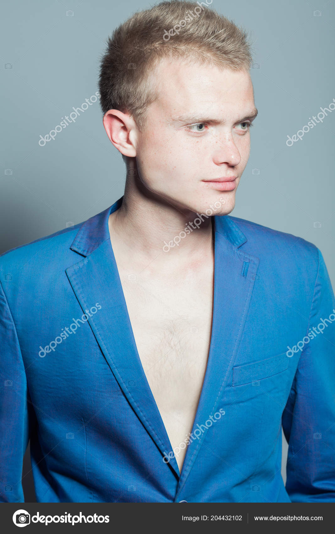 Male Beauty Concept Portrait Young Man Perfect Haircut Wearing