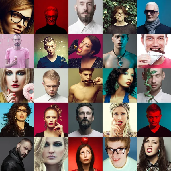 Hipster Leute Konzept Bunte Collage Mosaik Aus Modischen Männern Frauen — Stockfoto