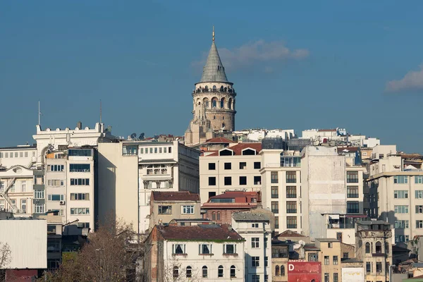 Πύργος Του Γαλατά Στην Κωνσταντινούπολη Τουρκία Μια Άποψη Από Νερό — Φωτογραφία Αρχείου