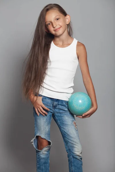 Little youngster concept. Portrait of young girl wearing summer clothing — Stock Photo, Image