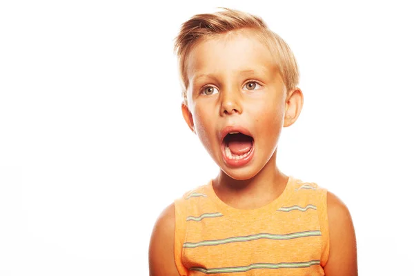 My way, opinion concept. Portrait of shouting cute little boy — Stock Photo, Image