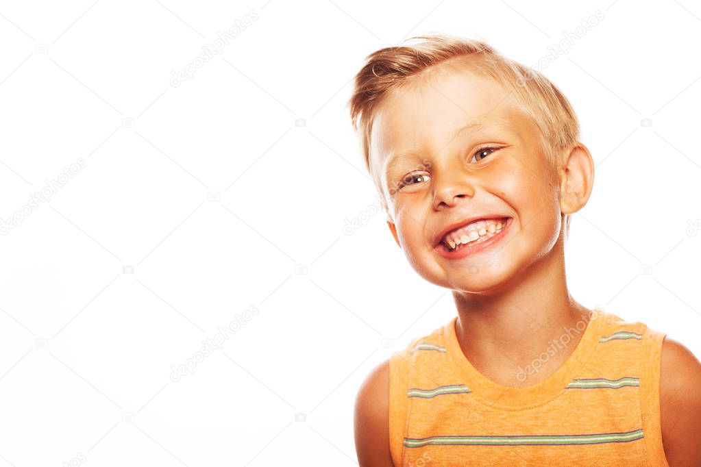 Mom's joy concept. Portrait of smiling cute little boy 