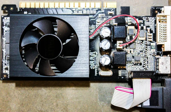 Computer CPU fans, The interior of the computer hardware, Electronic circuit boards is damaged.