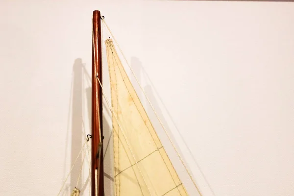 Barque Schip Ambachtelijke Model Houten Witte Achtergrond — Stockfoto