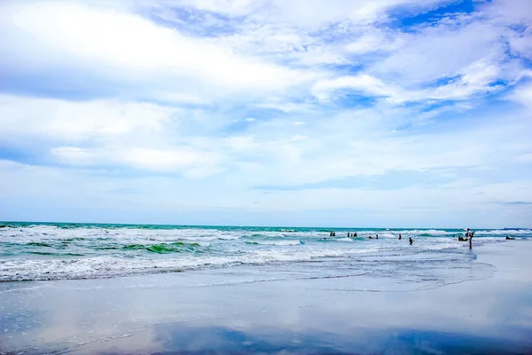 Sandy beach at sea. thailand, Calm Ocean And Blue Clear Sky Seascape Background