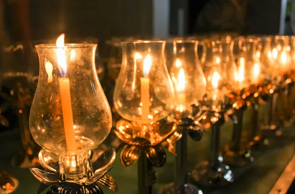 Lumière Bougie Jour Religieux Bougie Allumée Thai Culture Marcher Dans — Photo