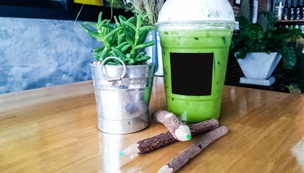 Chá Verde Gelado Chá Latte Matcha Gelado Com Leite Chá — Fotografia de Stock