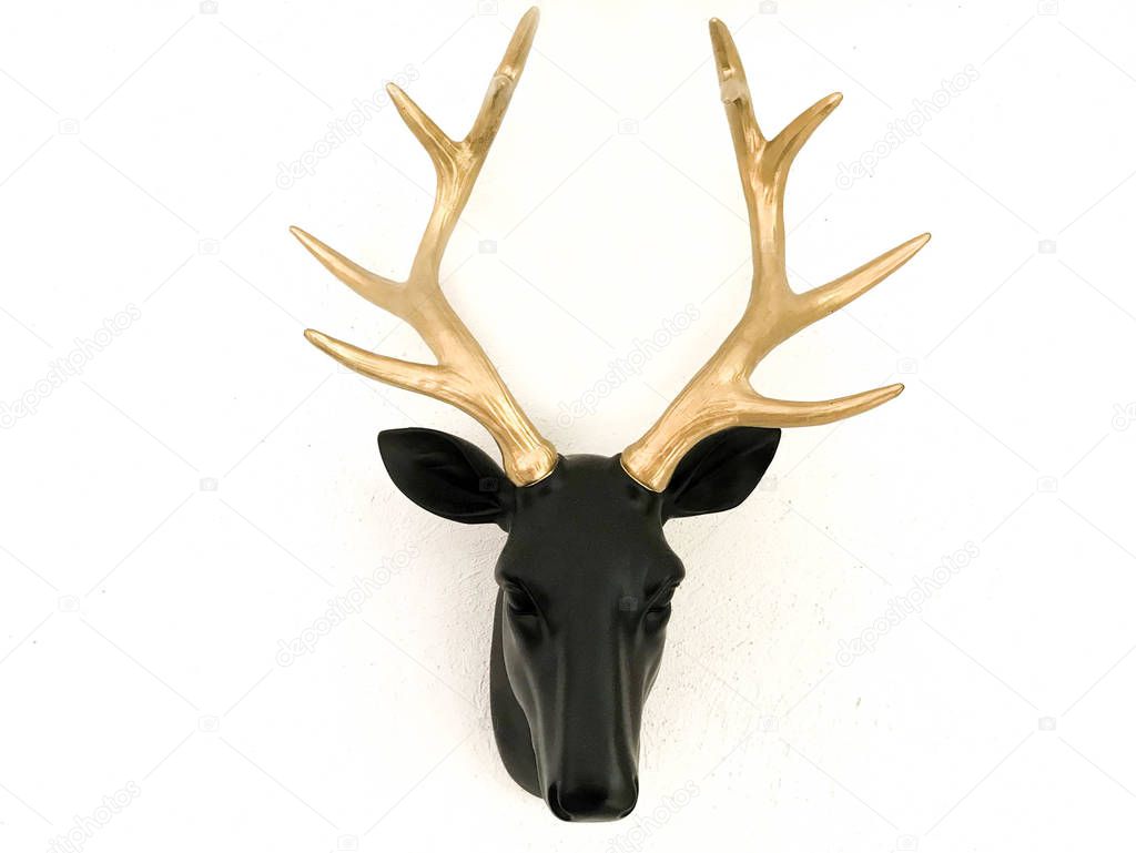 Wooden deer head, Decorative Deer Head Wall Mount, Black and Gold