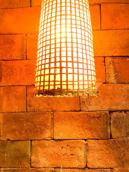 Közelkép Lámpák Készült Bambusz Lámpa Készült Bambusz Ragyog Éjjel Régi — Stock Fotó