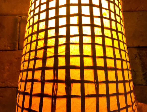 Közelkép Lámpák Készült Bambusz Lámpa Készült Bambusz Ragyog Éjjel Régi — Stock Fotó