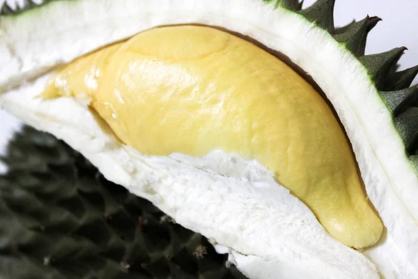 Durian Fruit King Fruit Met Geel Vlees Witte Achtergrond Vers — Stockfoto