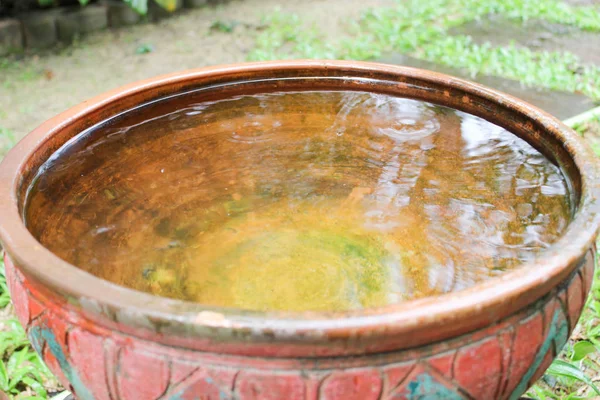 Rain Stone Bowl Stone Bowl Rain Day Ripples Stone Bowl — Stock Photo, Image