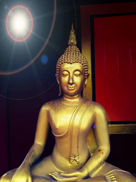 Gouden Boeddha Standbeeld Het Gezicht Van Goud Boeddha Standbeeld Close — Stockfoto
