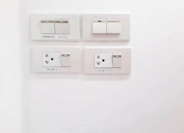 Switches Wall Plug Electric White Electric Socket Wall Switches Power — Stock Photo, Image