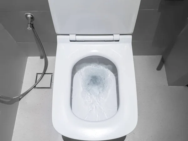 Toilet Flushing Water Flush Toilet Closeup Look Toilet White Toilet — Stock Photo, Image