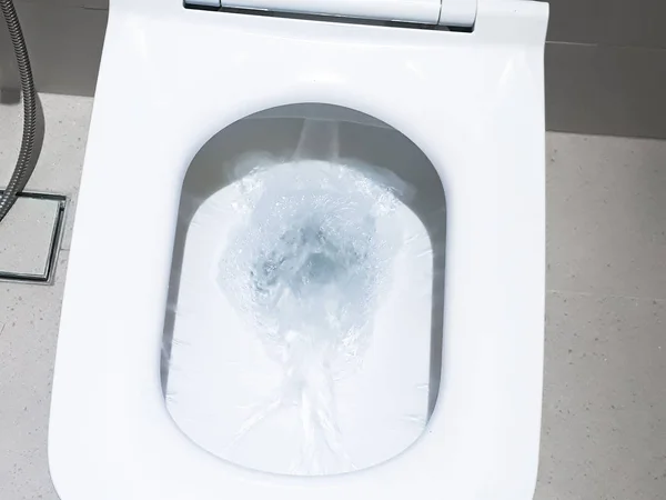 Toilet Flushing Water Flush Toilet Closeup Look Toilet White Toilet — Stock Photo, Image