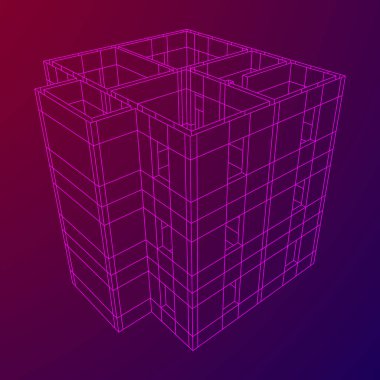 Mimari yapı soyut. Modern ev planı. Tel kafes düşük Poli kafes İnşaat.