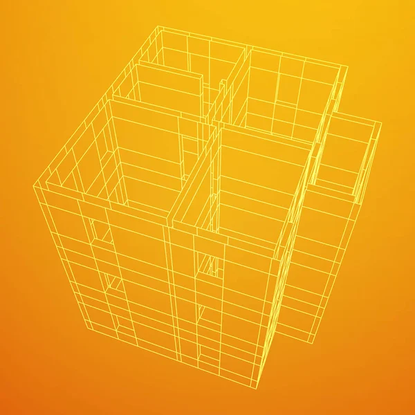 Wireframe architectuur gebouw. — Stockvector