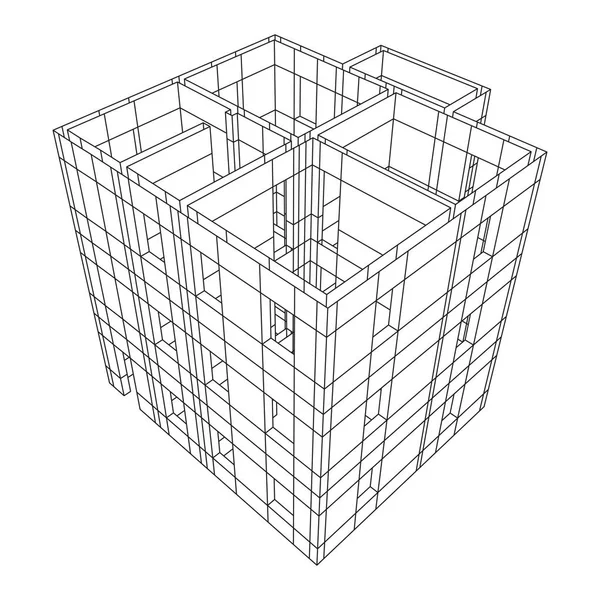 Wireframe architectuur gebouw. — Stockvector
