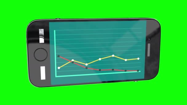 Smartphone con gráficos de línea con eje. Animación . — Vídeo de stock