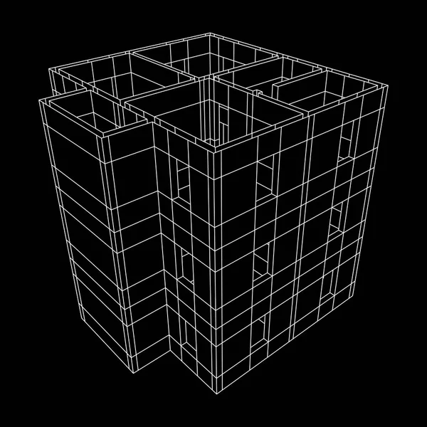 Архитектурное здание Wireframe . — стоковый вектор