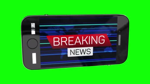 Smartphone with breaking news live banner on worldmap — Stock Video