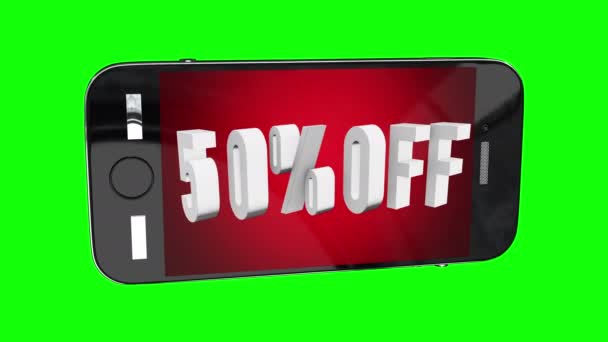 Smartphone con 50 per cento di sconto lettere 3d — Video Stock