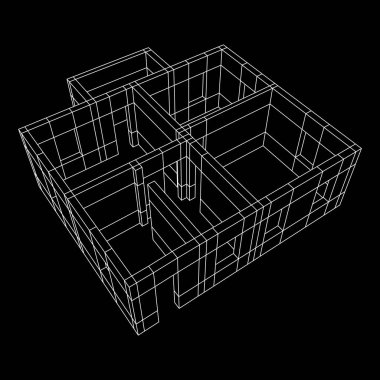 Mimari yapı soyut. Modern ev planı. Tel kafes düşük Poli kafes İnşaat.