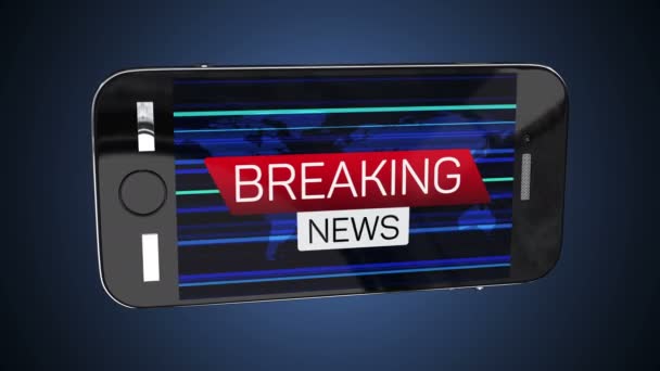 Smartphone with breaking news live banner on worldmap — Stock Video