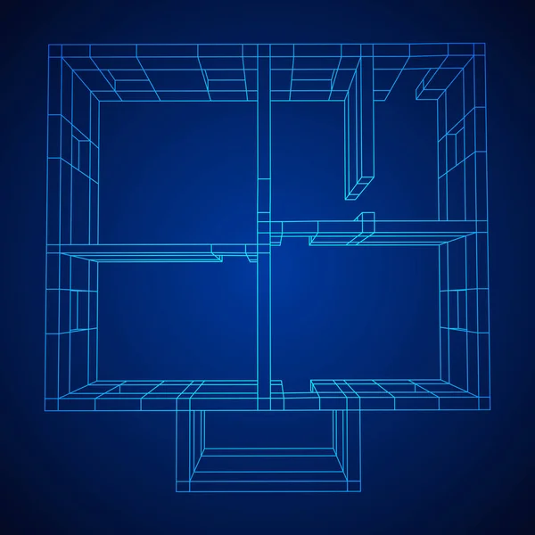 Wireframe architectuur gebouw. — Stockvector