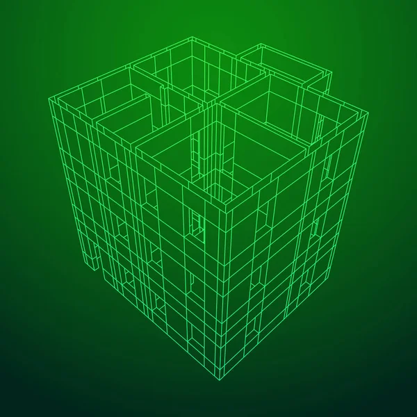 Архитектурное здание Wireframe . — стоковый вектор