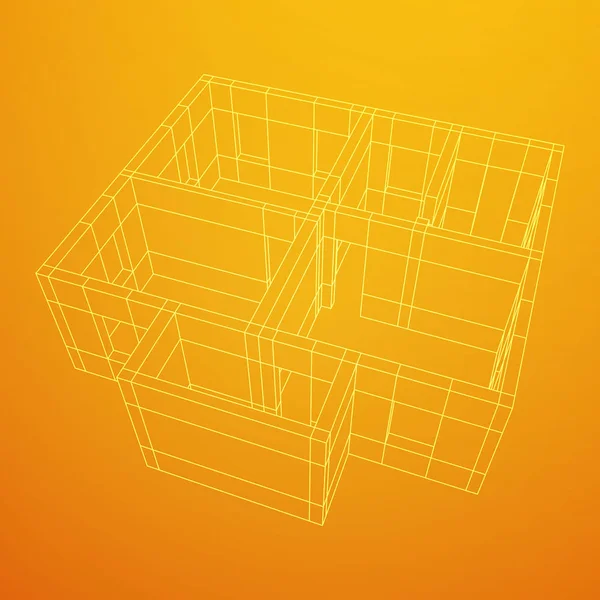 Mimari yapı soyut. Modern ev planı. Tel kafes düşük Poli kafes İnşaat.