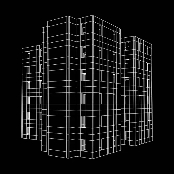 Gebäude der Drahtrahmenarchitektur. — Stockvektor